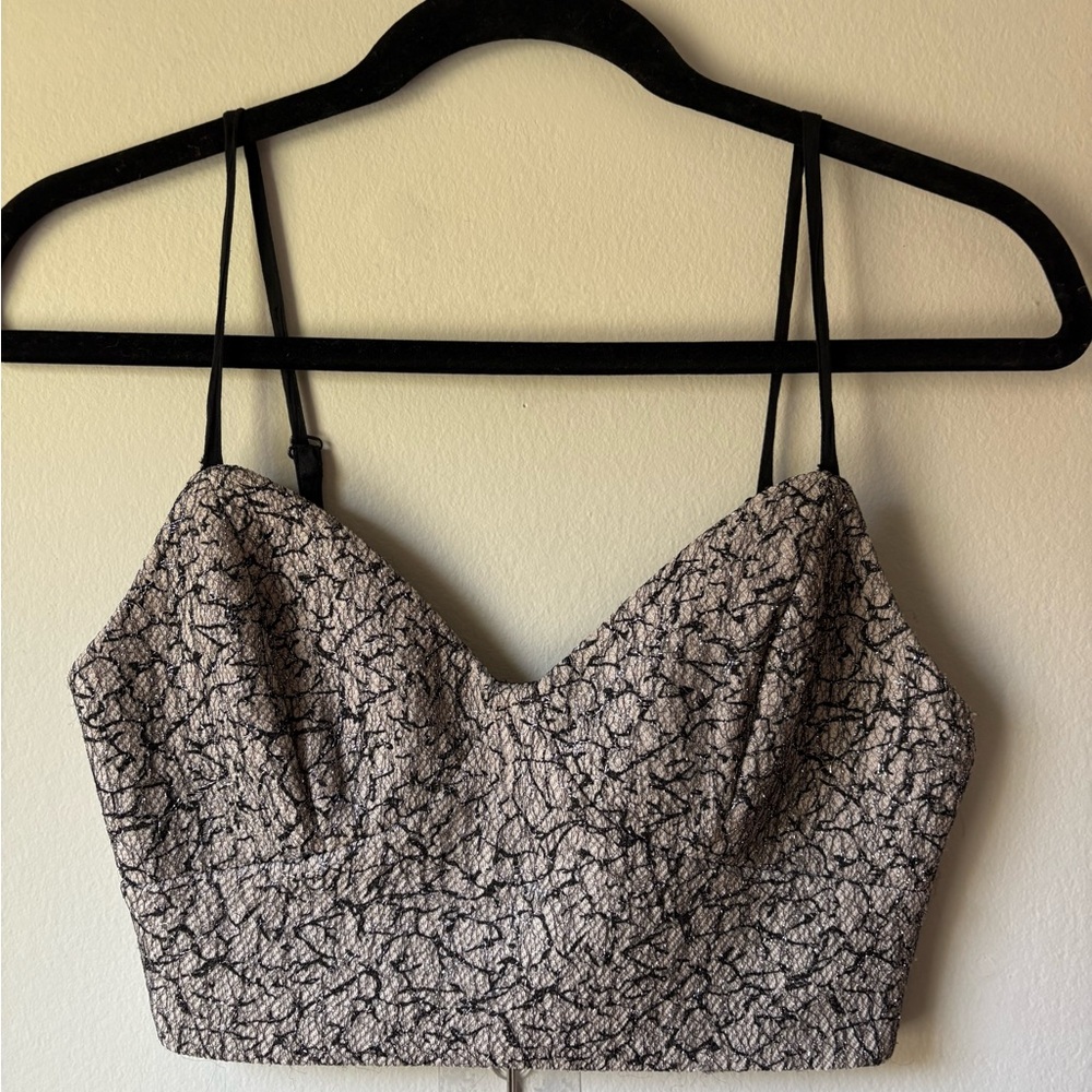 Lush Black and Cream Textured Cropped Bustier